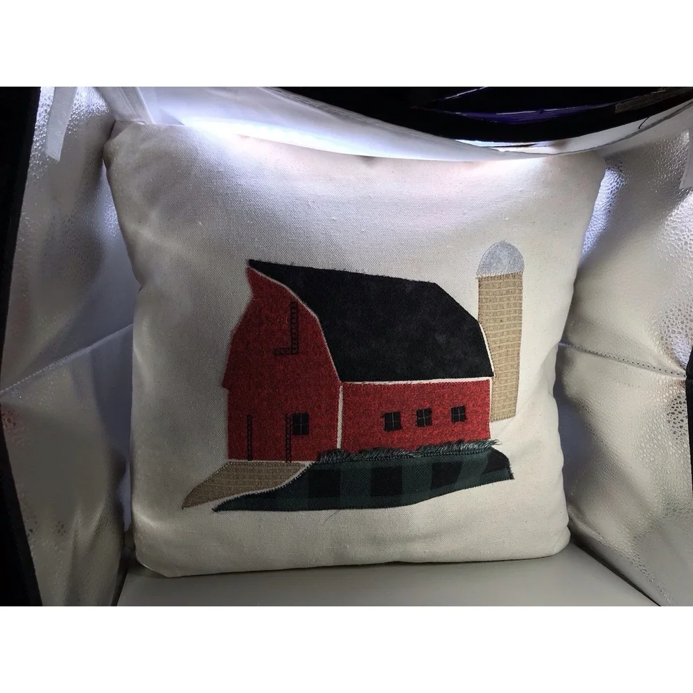 Folk Art Pillow With‎ Barn Appliqué 15 X 15